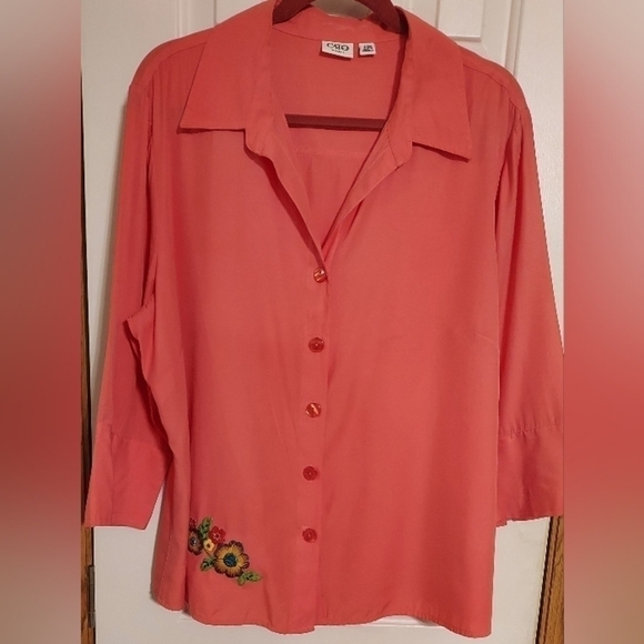 𝅺CATO brand women's plus size embroidered Coral color button down blouse 18/20W - Picture 1 of 5